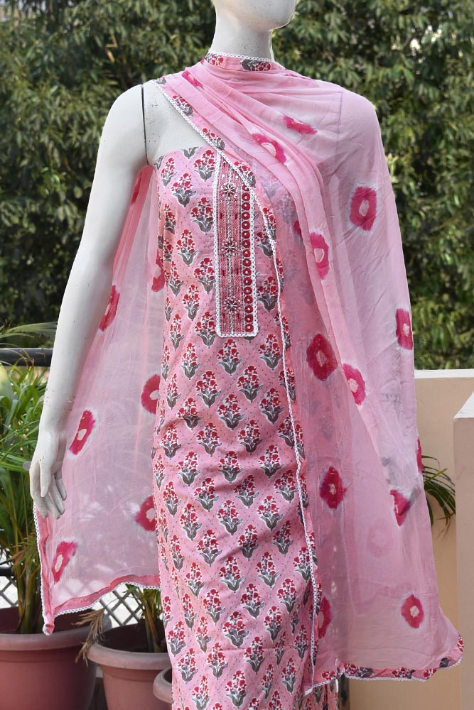 Beautiful Cotton Unstitched Suit Fabric with Hand Embroidery