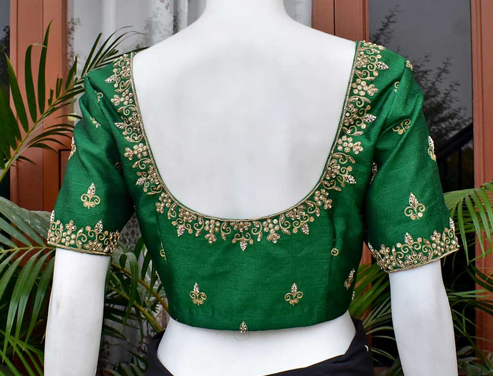 Hand Embroidered Zardozi, Dabka & Sequin work Blouse on Art Silk Fabric - Size 40, 42 ( has margins for Size Extension))