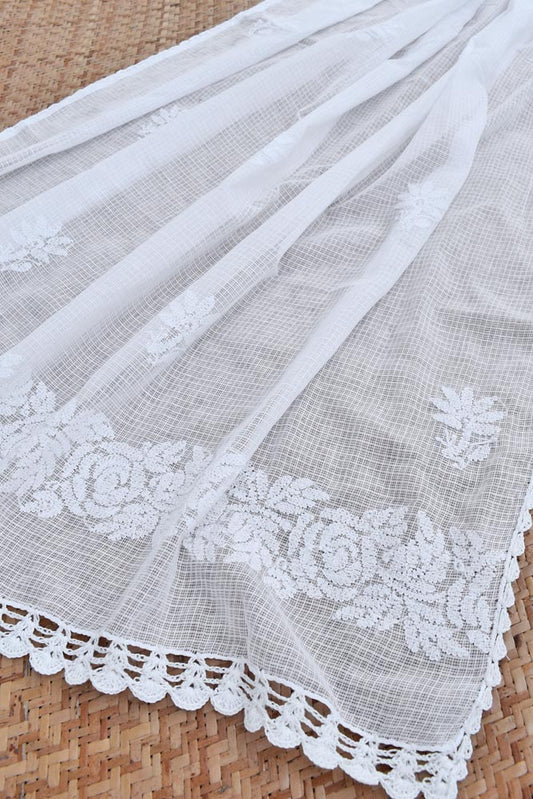 Handcrafted Kota Cotton Dupatta with Chikankari embroidery & crochet borders