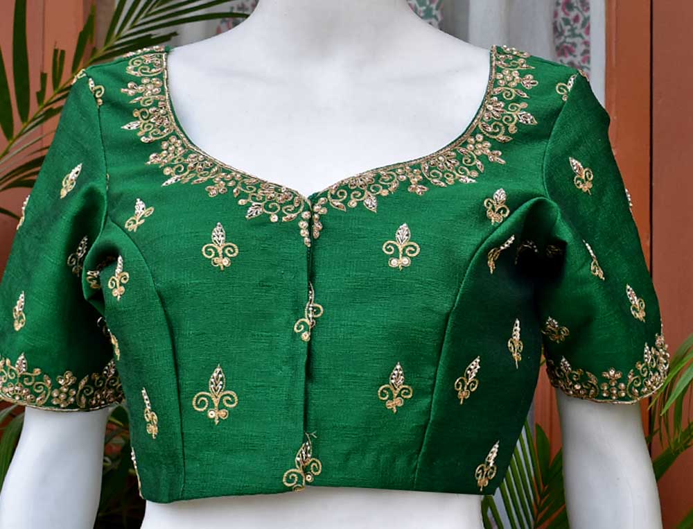 Hand Embroidered Zardozi, Dabka & Sequin work Blouse on Art Silk Fabric - Size 40, 42 ( has margins for Size Extension))
