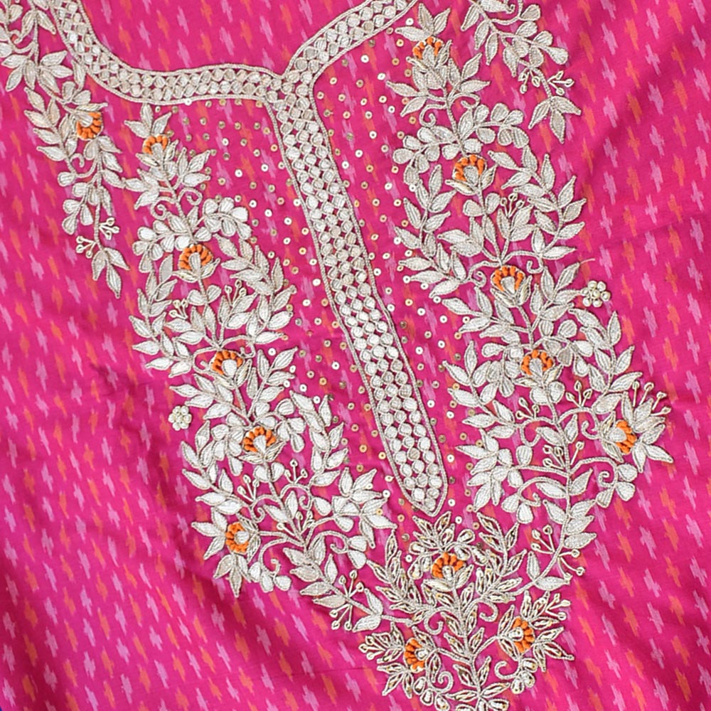 Elegant Handwoven Ikkat Silk Cotton Fabric with Hand Embroidery ( 2.5 mtrs)