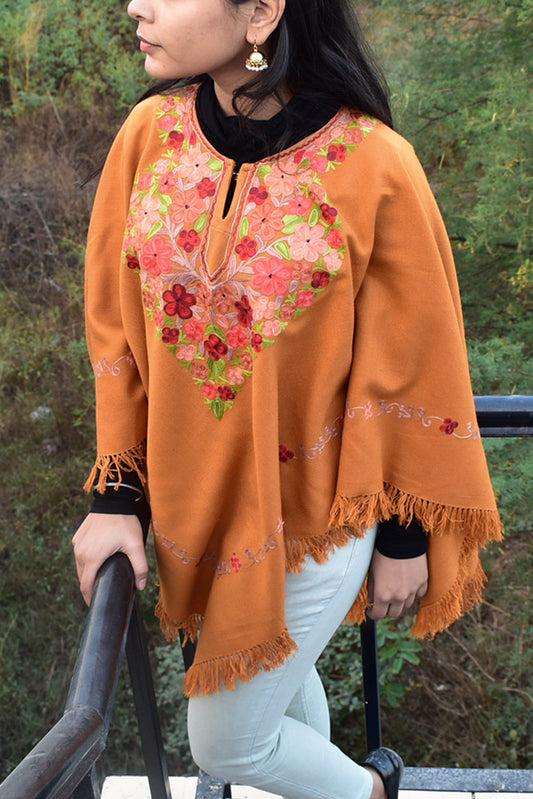 Woollen Poncho / Cape with Intricate Aari Thread Embroidery - Free Size