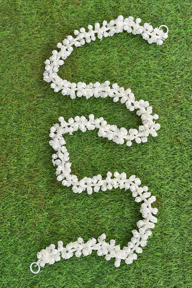 Pack of 6 - Artificial Jasmine/ Mogra/ Gajra/Mallipoo Veni, Flower Garland strings - 4.8 ft + (off white color))