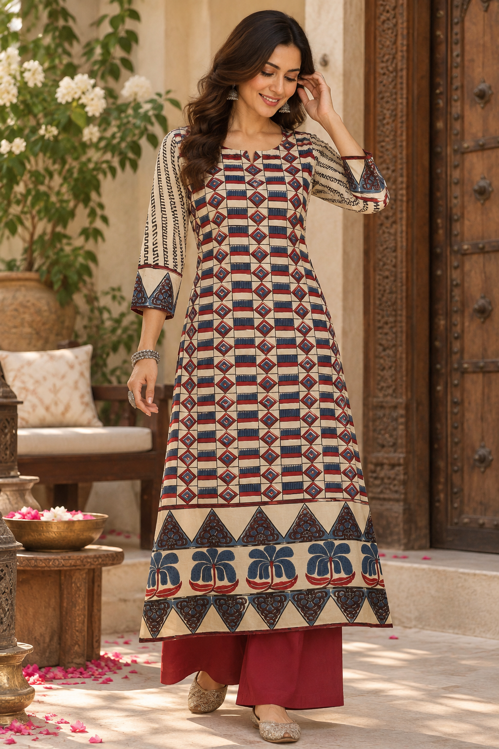 Designer Ajrakh Hand Block Printed cotton Kurta - Size 38 to 46 ( all sizes)