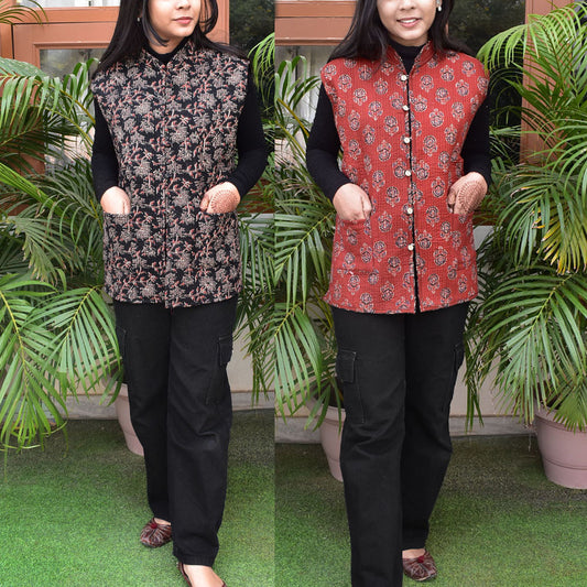 Block Print Quilted Reversible cotton jacket - Size - 44