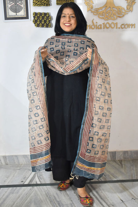 Hand Block Printed Kota Doria Cotton Dupatta