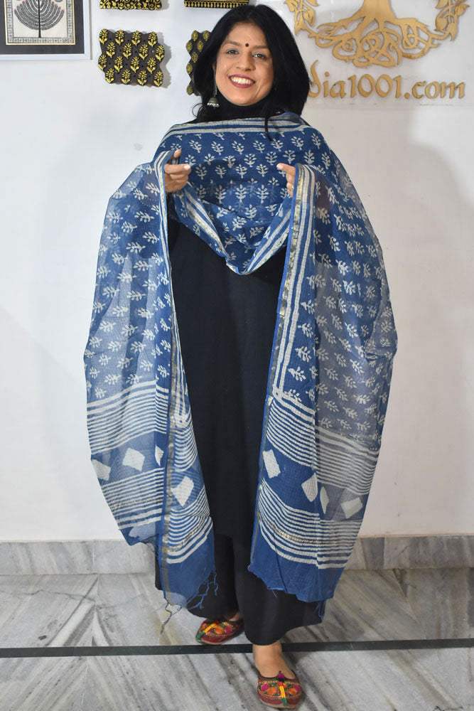 Hand Block Printed Kota Doria Cotton Dupatta