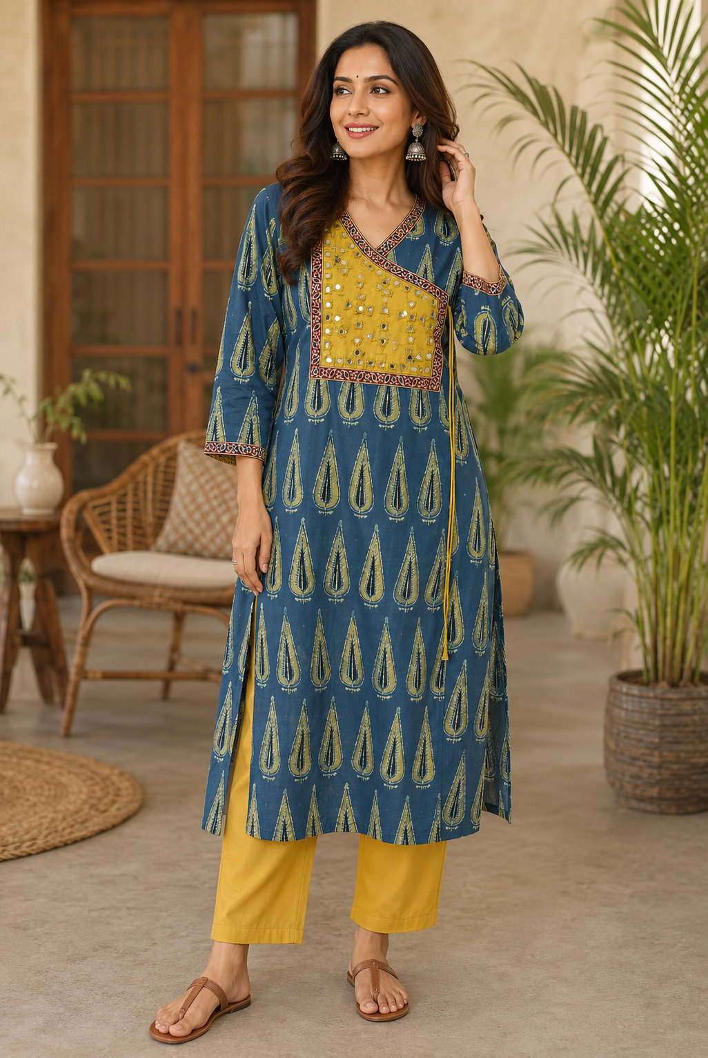 Designer Hand Block Printed cotton Kurta With Mirror Work - Size 40 to 46 ( all sizes)