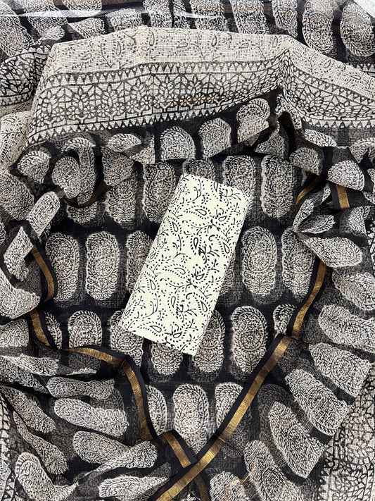 Beautiful Hand Block printed Kota Doria cotton suit