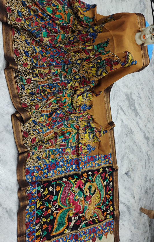 Mayura : Beautiful Bangalore Silk Cotton Pen Kalamkari Saree