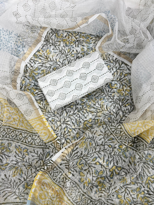 Beautiful Hand Block printed Kota Doria cotton suit