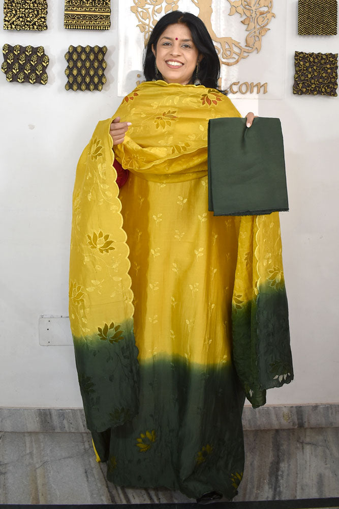 Beautiful Embroidered Cotton Chanderi Suit With Cut Work