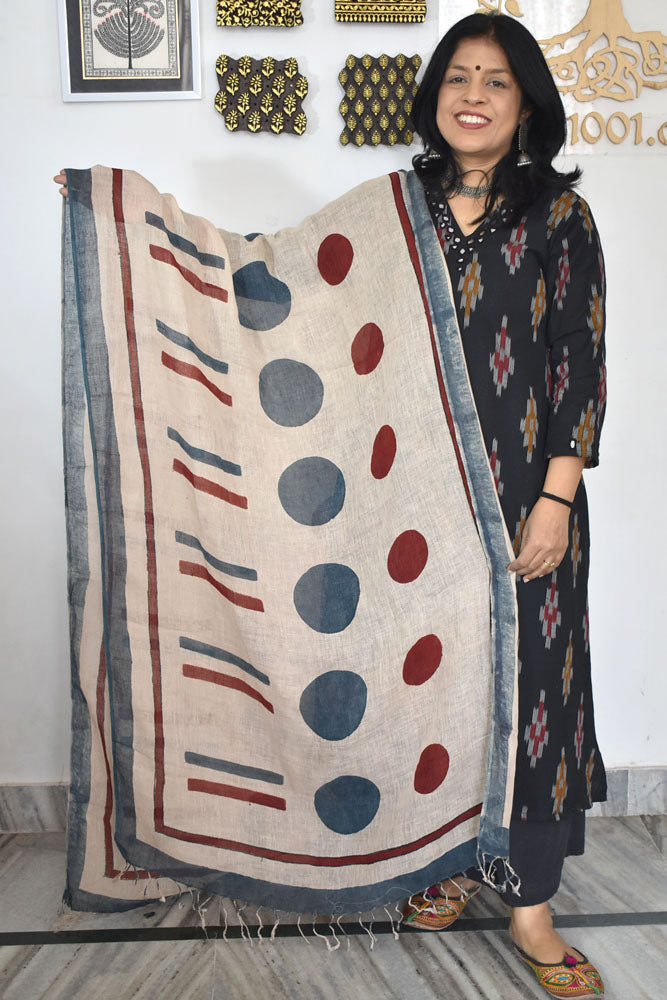 Elegant Hand Block Printed Pure Linen dupatta