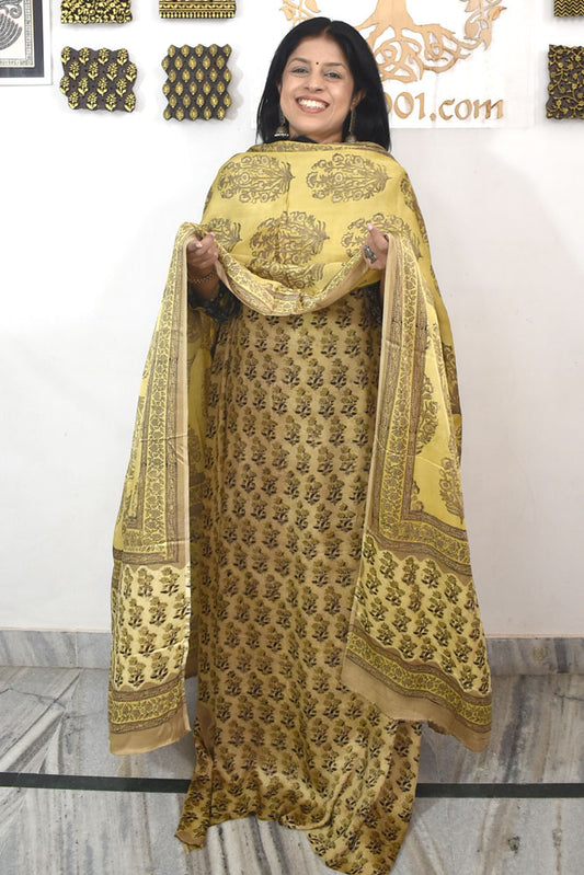 Beautiful Nashpal Hand Block Printed Modal Silk set