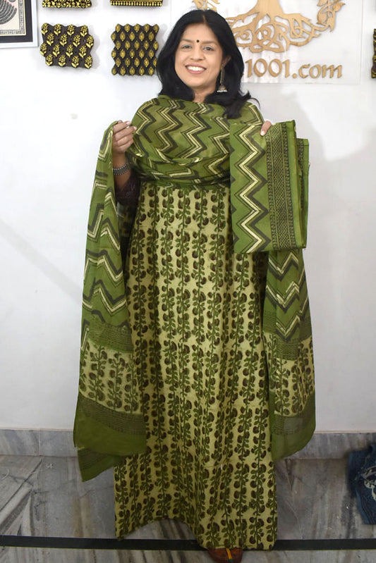 Beautiful Vanaspati Ajrakh Cotton Kurta & Cotton Dupatta with Cotton Bottom - 3 pc set