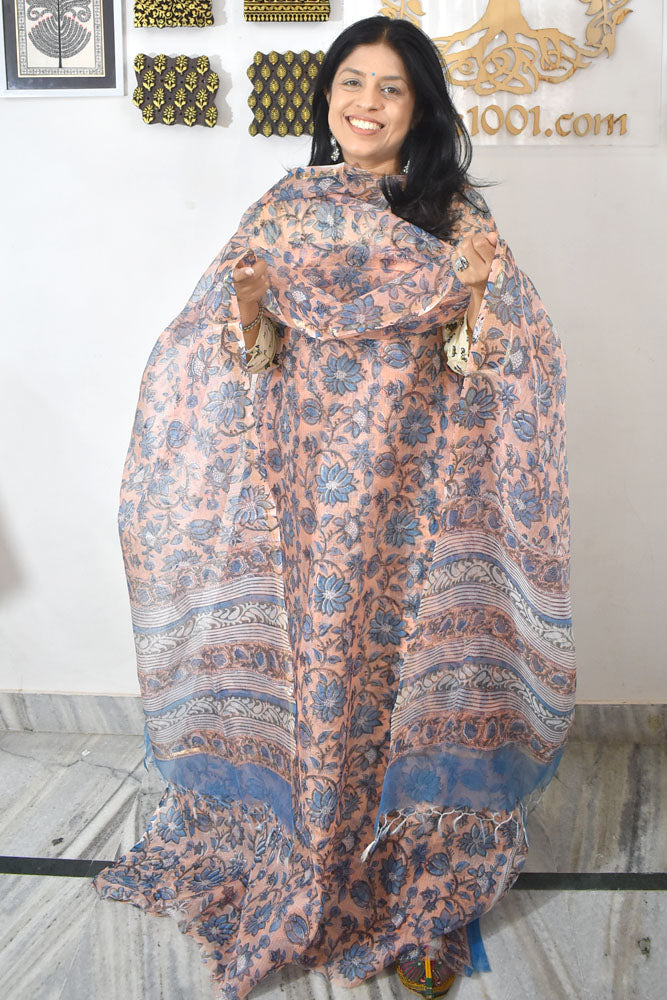 Elegant Hand Block Printed Kota Silk Unstitched Suit