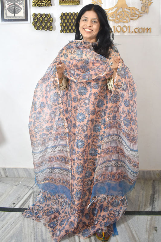 Elegant Hand Block Printed Kota Silk Unstitched Suit