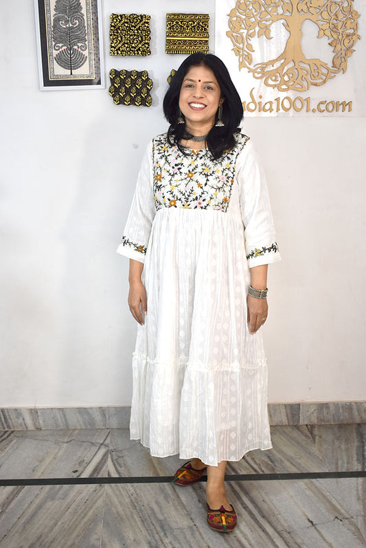 Elegant Cotton kurta / dress with French knot Hand Embroidery - Size 38 - 46