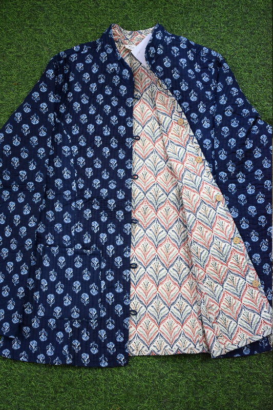 Block Print Quilted Reversible cotton jacket - Size  36-46