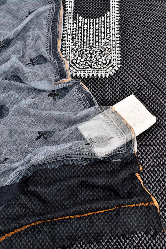 Designer Cotton suit with Embroidery & Kota Doria Dupatta