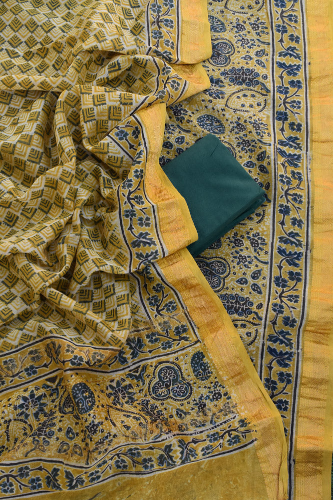 Beautiful Vanaspathi Ajrakh Hand Block Printed Maheshwari suit - 3 pc set