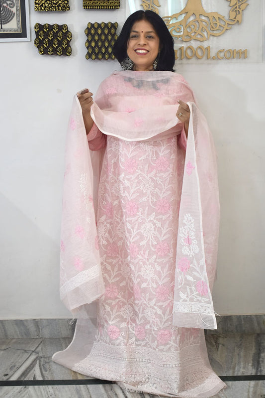 Elegant Lucknowi Chikankari Hand Embroidery work Kurta Fabric and dupatta set - 2 pc set