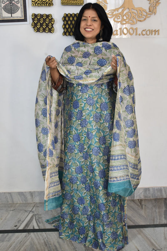 Beautiful Hand Block Printed Chanderi unstitched suit fabric