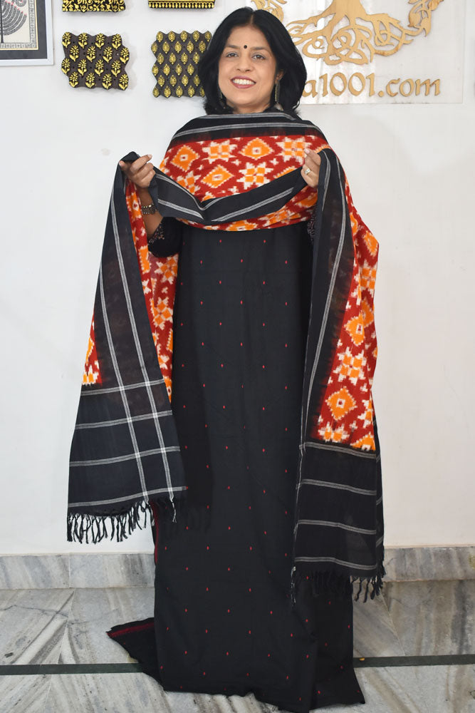 Handwoven  Ikkat Cotton dupatta with Woven Ikkat Cotton Kurta