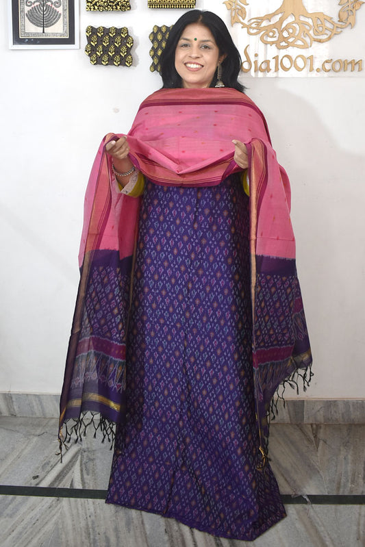 Handwoven Ikkat Silk Cotton Kurta fabric & dupatta Set
