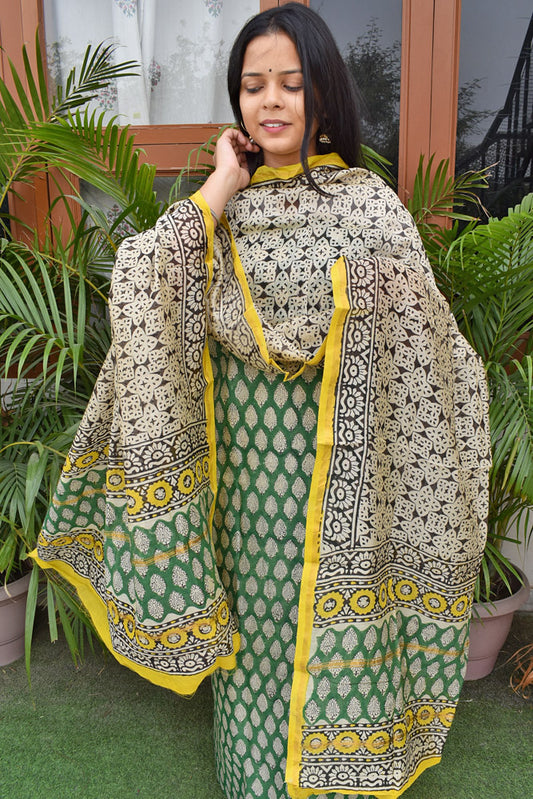 Bagru Hand Block Printed Chanderi unstitched suit fabric