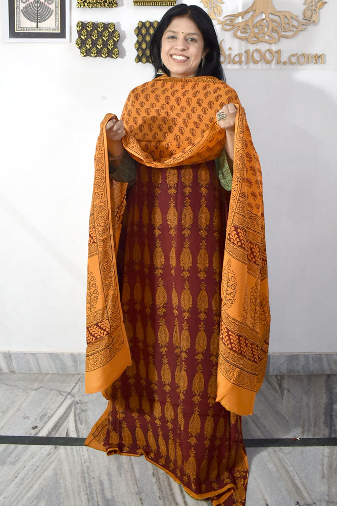 Bagh Hand Block Printed unstitched 3 pc Crepe suit fabric