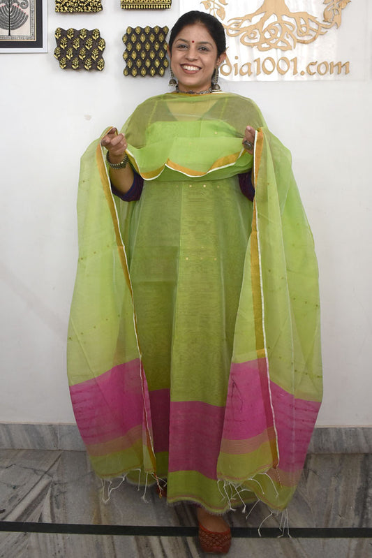Kalakriti : Beautiful Hand Woven Muslin Cotton  Kurta Fabric & Dupatta set with sequin work