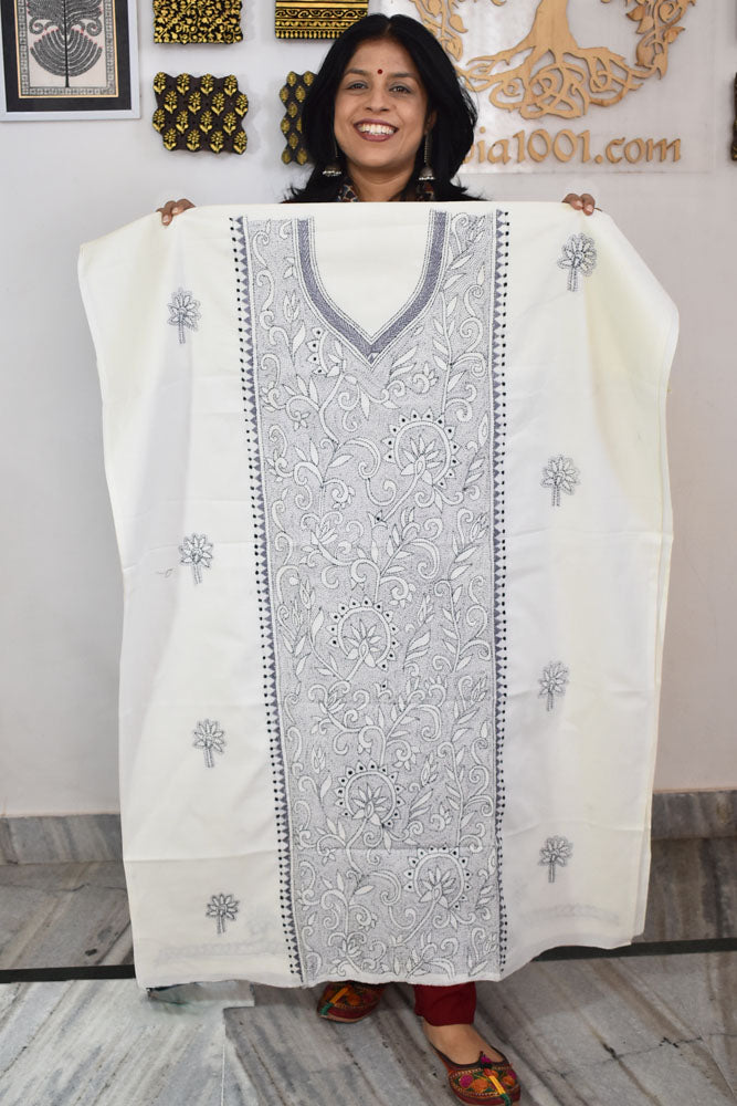 Hand Embroidered Kantha work cotton fabric - (Length 2.8 mtrs )