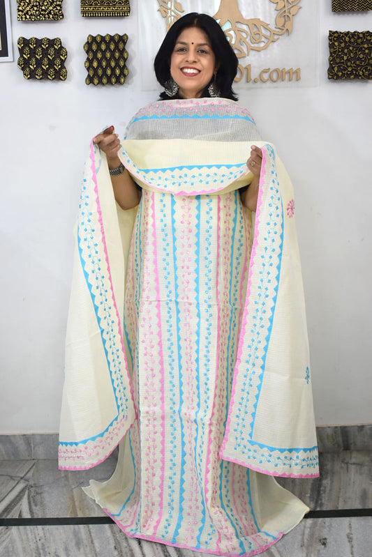 Elegant Kota Kurta & Dupatta set with Hand done Heavy Phool patti work & Cotton Bottom