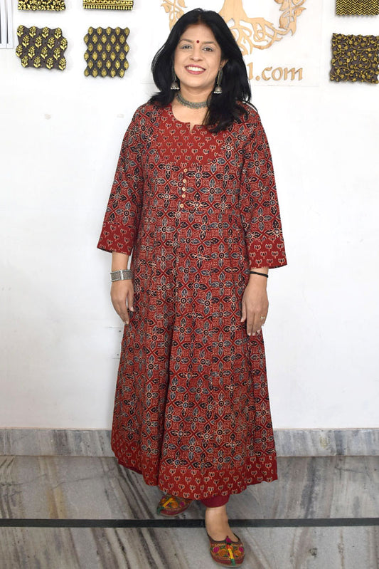 Designer Hand Block Printed Ajrakh cotton Kurta