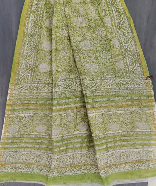 Beautiful Hand Block Printed Chanderi Silk Cotton Saree