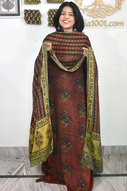 Beautiful Vanaspati Ajrakh Hand Block Printed Modal Silk set