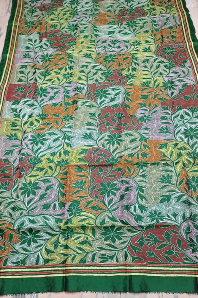 Beautiful Tussar Silk Dupatta with Nakkshi Kantha work
