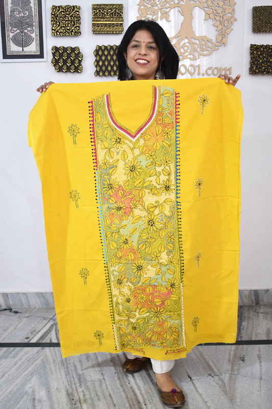 Hand Embroidered Kantha work cotton fabric - (Length 2.8 mtrs )