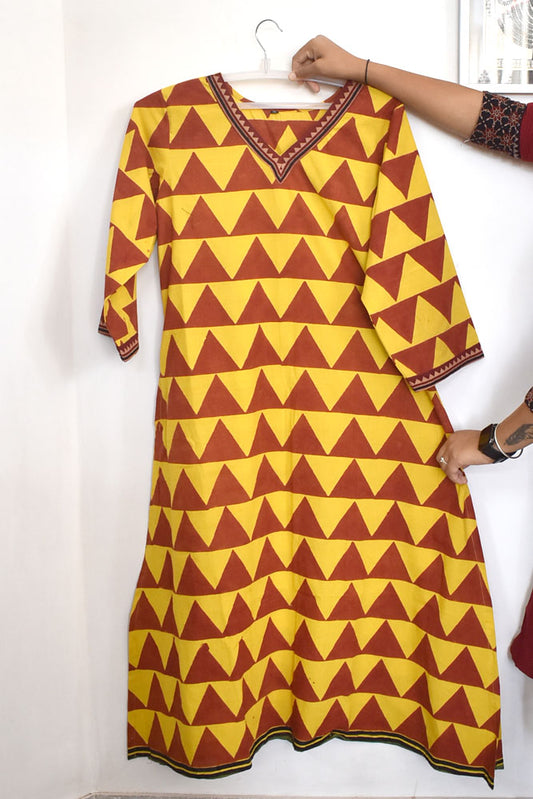 Beautiful Ajrakh Hand Block Printed Cotton Kurta (Size-42)