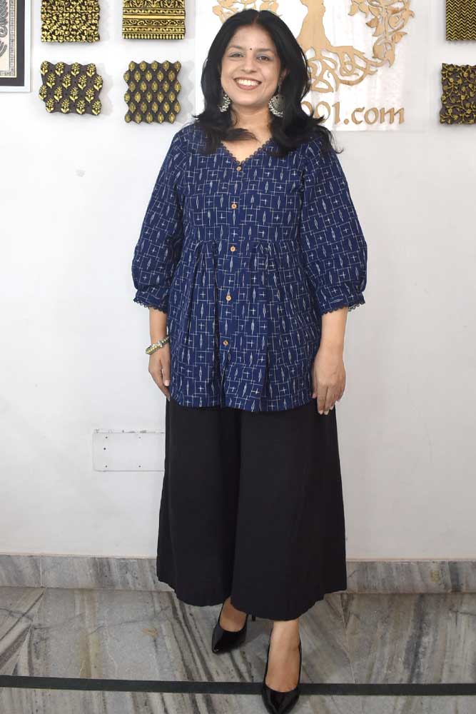 Designer Handwoven Ikkat pure cotton Short Kurta - Size 38 to 46 ( all sizes)