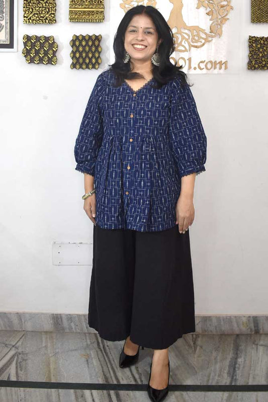 Designer Handwoven Ikkat pure cotton Short Kurta - Size 38 to 46 ( all sizes)