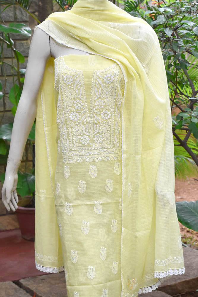 Elegant Kota Doria Kurta & Dupatta Set with Lucknowi Hand Chikankari embroidery
