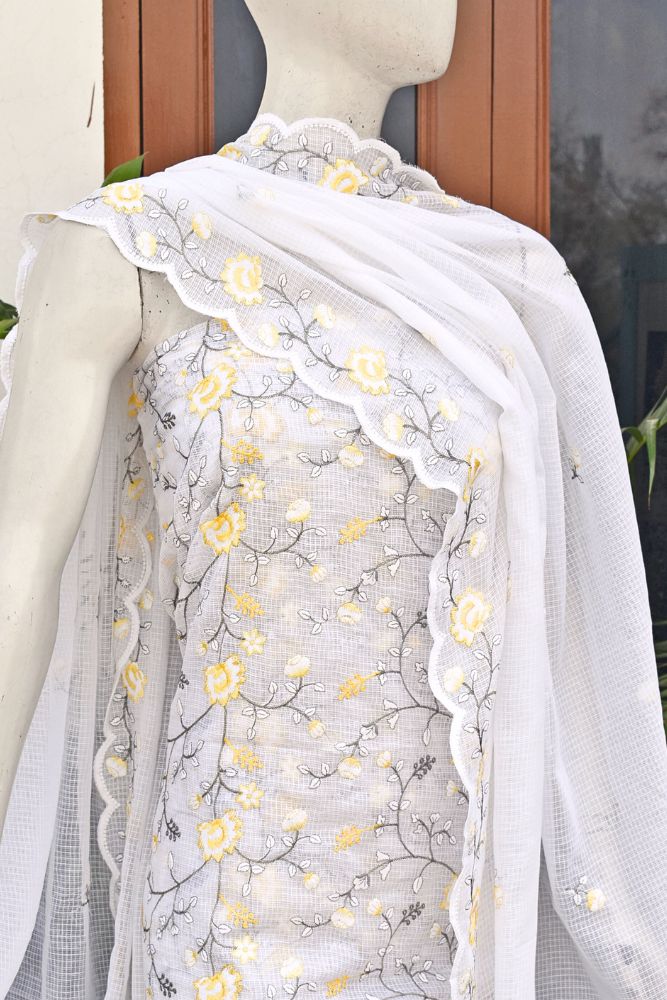 Elegant , Soft & Light Kota Cotton Kurta & Dupatta with embroidery & scallops