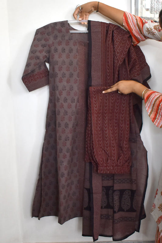 Bagh Hand Block Printed stitched 3 pc Cotton suit - 38 size