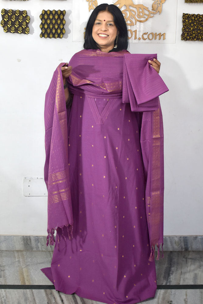 Elegant Hand Block print cotton suit with Cotton dupatta