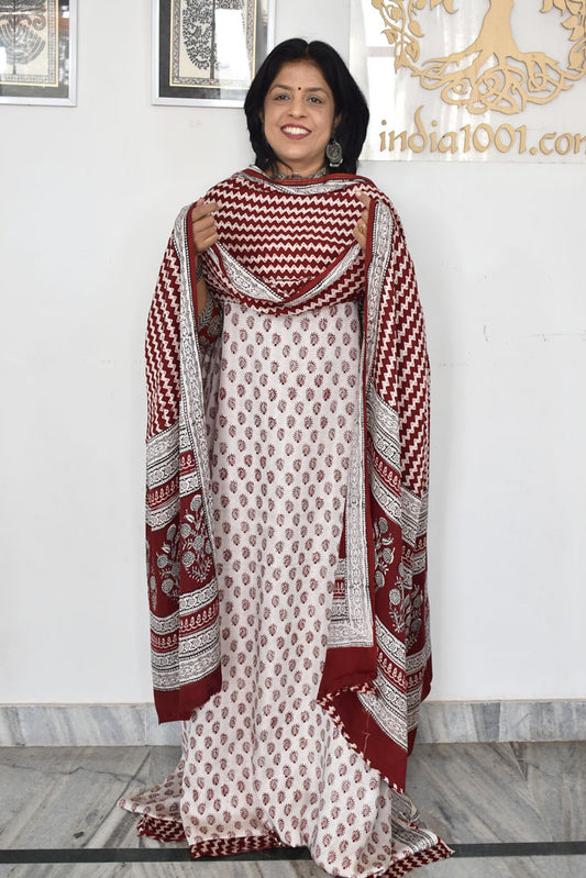 Bagh Hand Block Printed unstitched 3 pc Modal silk suit fabric from MP