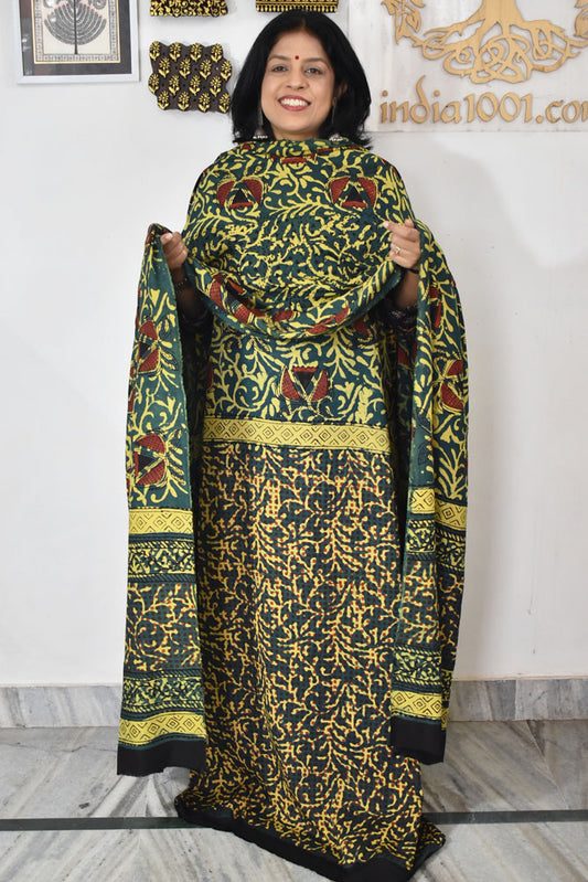 Beautiful Vanaspati Ajrakh Hand Block Printed Modal Silk set with bottom