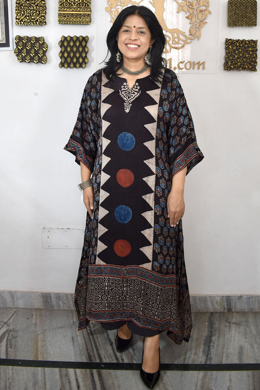 Beautiful Hand Block Printed Ajrakh Modal Silk Kurta, Size 40 to 46