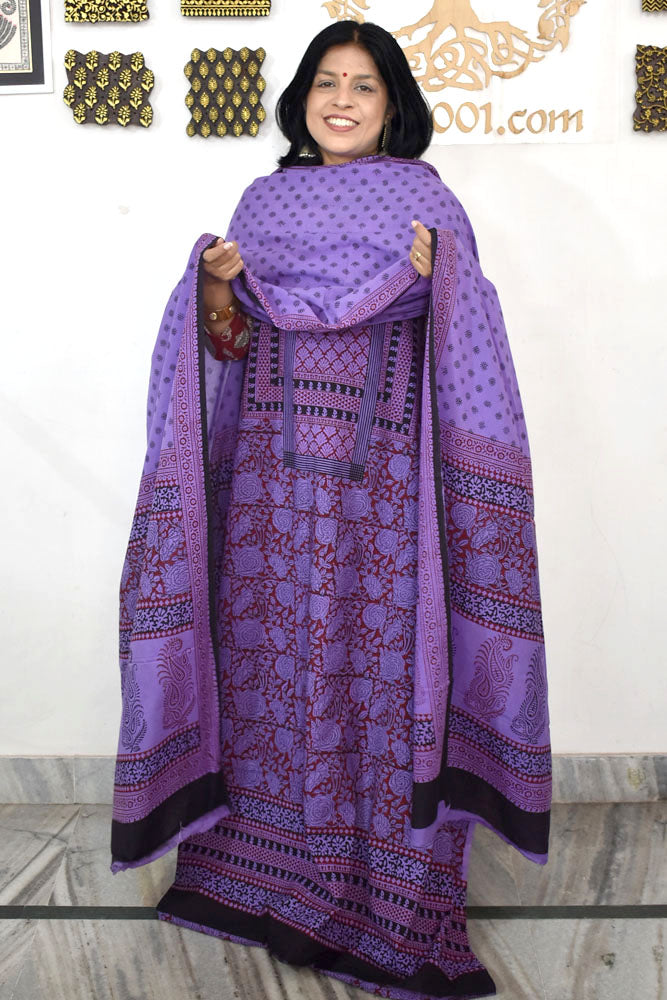 Bagh Hand Block Printed unstitched 3 pc Cotton suit fabric with Placement block print from MP